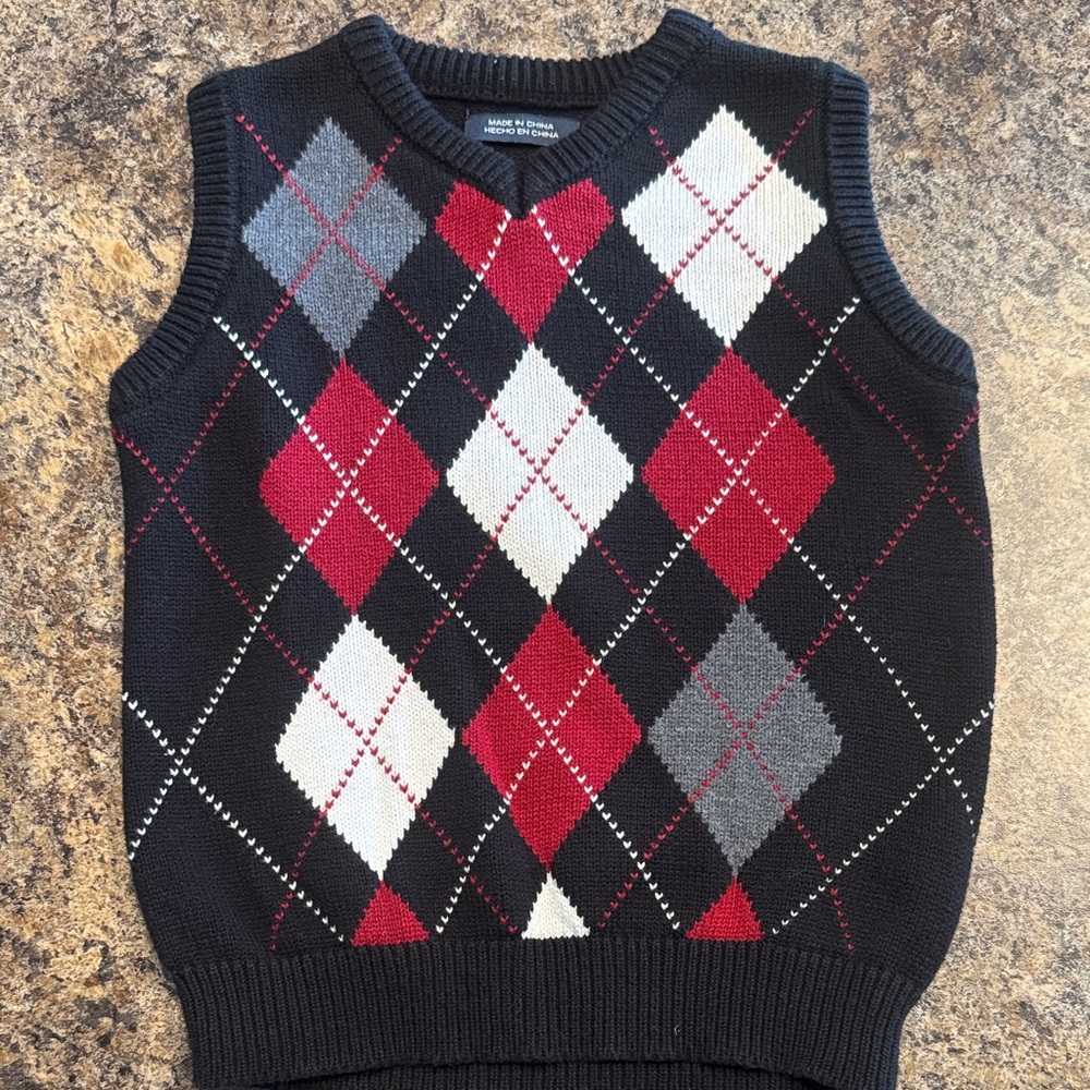 Nautica Boys V-Neck Argyle Sweater Vest 100% Cotton - Black, Red, Gray